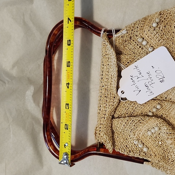 Vintage Women's Crochet & Tortoise Lucite Bag/Purse Gold Boho 1950/1960 - Picture 10 of 13